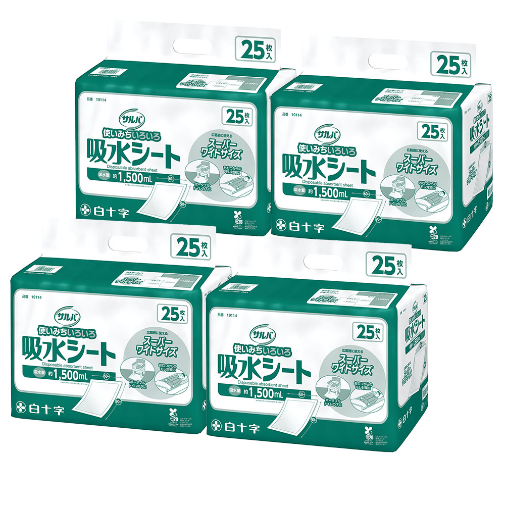 白十字 サルバ 吸水シート 6090 スーパーワイド 計100枚 (25枚×4袋)