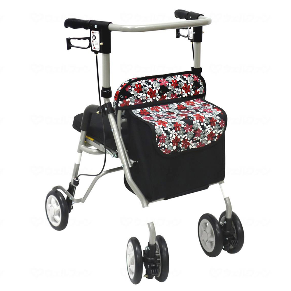 【極美品】島製作所 シンフォニーSP花柄BK 歩行器 シルバーカー 島製作所 シンフォニーSP 花柄BK 歩行車