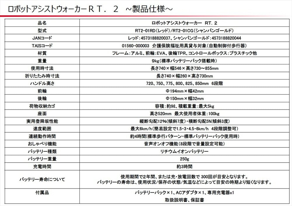 RT.ワークス ロボットアシストウォーカー RT.2 レッド 歩行車