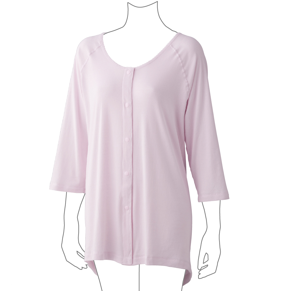 【セール対象商品】ケアファッション 着るサプ 【2枚セット】 IFMC. ホックシャツ 七分袖 女性用 ラベンダー LLサイズ