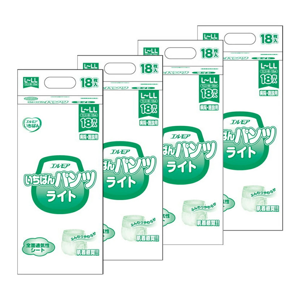 【セール対象商品】カミ商事 エルモア いちばんパンツ ライト L-LLサイズ 計72枚 (18枚×4袋)
