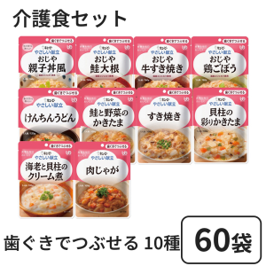 キューピー やさしい献立 歯ぐきでつぶせる 介護食セット 計60袋 (10種×6袋)
