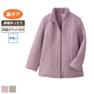 【セール対象商品】ケアファッション 薄中綿裏ボアジップコート ローズピンク Lサイズ