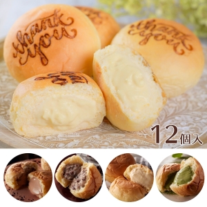 八天堂 Thank you くりーむパン 12個 詰合せ (Thank youカスタード×4/生クリーム&カスタード×2/抹茶×2/小倉×2/チョコレート×2)