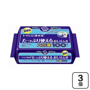日本製紙クレシア アクティ トイレに流せるたっぷり使えるおしりふき 100枚 計3個