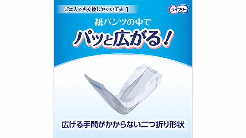 紙パンツの中でパッと広がる二つ折り形状のイメージ