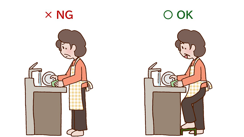 立ち作業に踏み台を使う動作